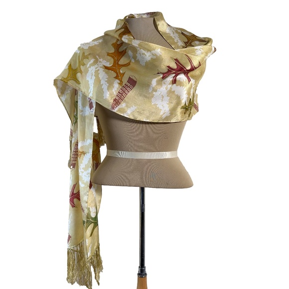 Lauren Kingsley Accessories - Hand Painted Silk Scarf, Original Design Feathers and Leaves